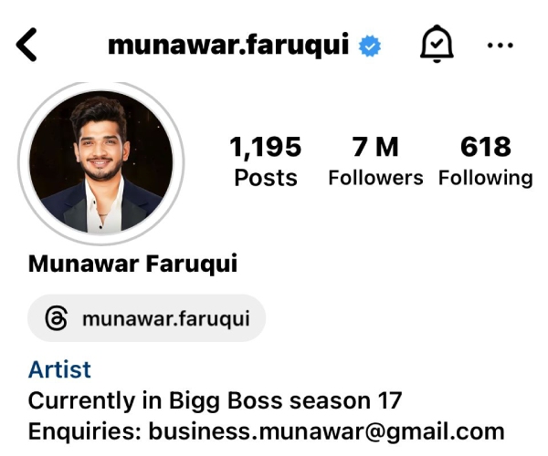 Bigg Boss 17 Munawar Faruqui Instagram