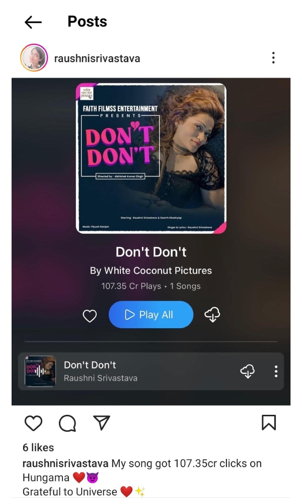 Raushni Srivastava Thankful To Her Audience As Her Music Single Dont Dont Becomes Successful