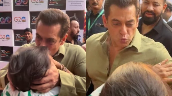 Salman Khan Hugs & Kisses Senior Journalist Friend Salman Khan Hugs & Kisses Senior Journalist Friend