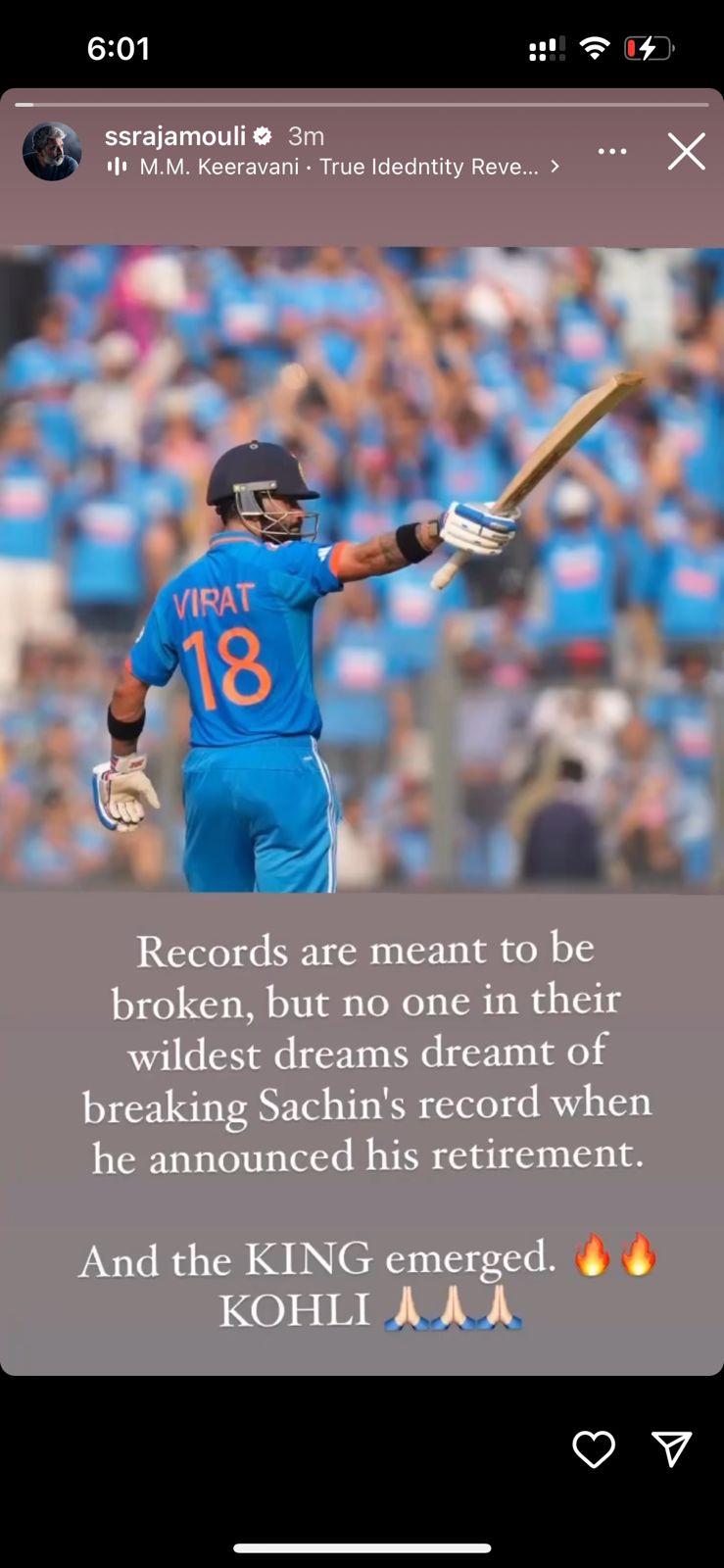 SS Rajamouli Commends Virat Kohli for Surpassing Sachin Tendulkar's ODI World Record