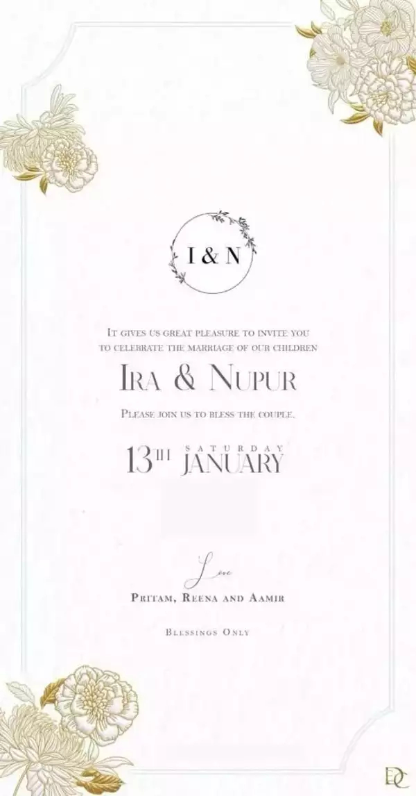 ira khan wedding invite ira khan wedding invite