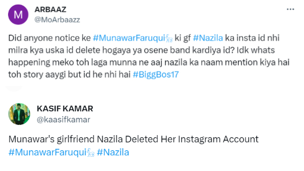 Bigg Boss 17 Munawar Faruqui Girlfriend Nazila Instagram Bigg Boss 17 Munawar Faruqui Girlfriend Nazila Instagram