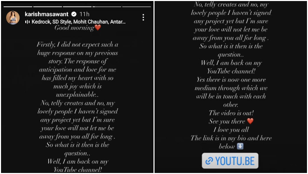 Yeh Rishta Kya Kehlata Hai Karishma Sawant Instagram story