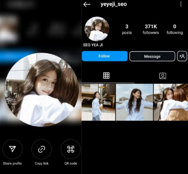 Seo ye Ji Instagram account