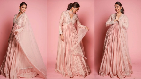 Mrunal Thakur s Pink Anarkali For Family Star Event Mrunal Thakur s Pink Anarkali For Family Star Event