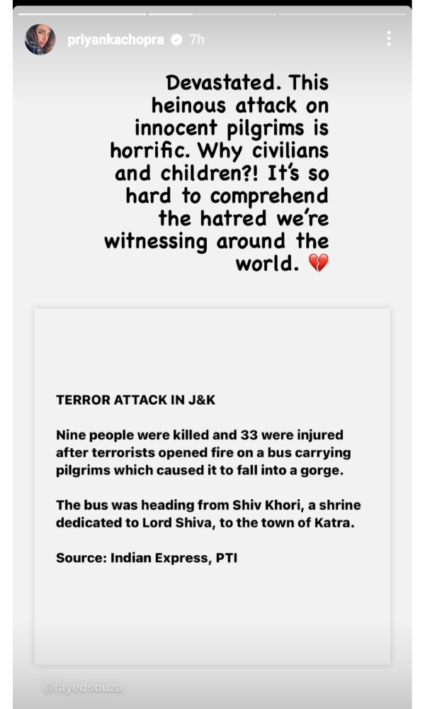 Priyanka Chopra Condemns Attack On Vaishno Devi Pilgrims