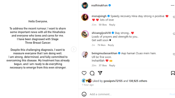 Hina Khan Cancer Diagnosis Shivangi Joshi