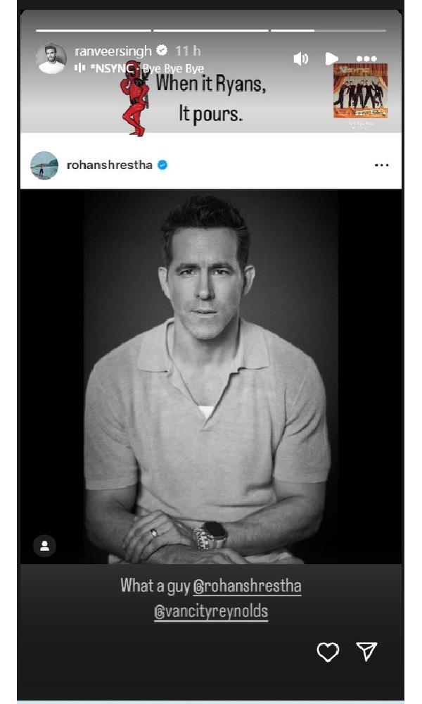 Ryan Reynolds Reshares Ranveer Singh s Shoutout Post