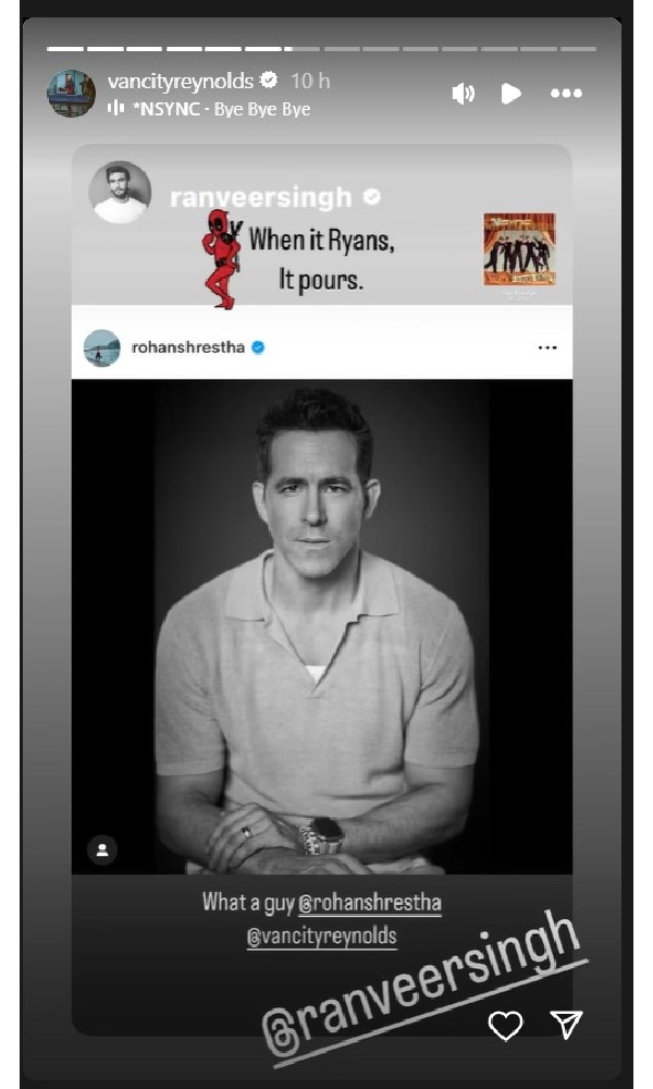 Ryan Reynolds Reshares Ranveer Singh s Shoutout Post