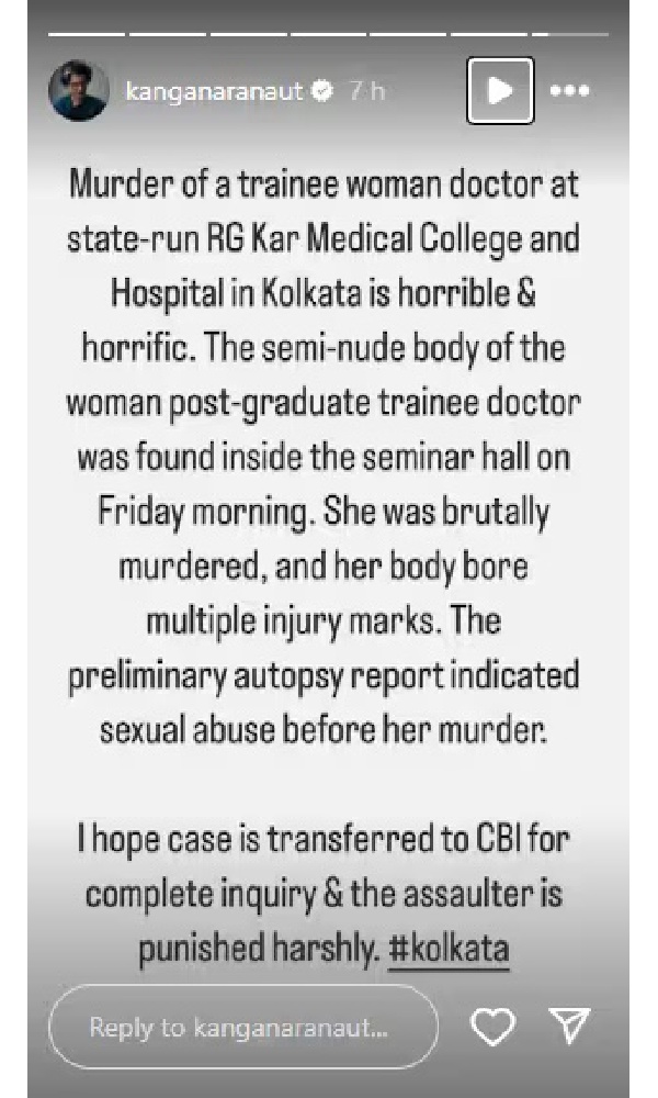 Celebrities React To Kolkata Doctor Rape And Murder Case