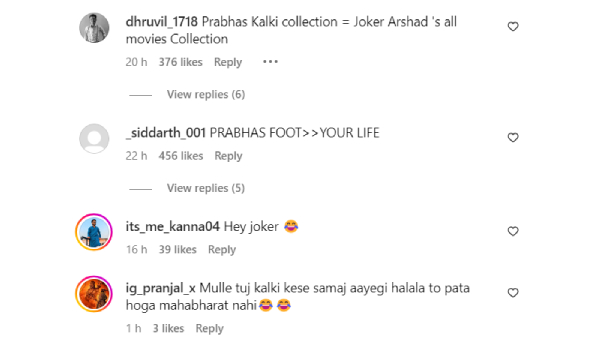 Prabhas Fans Hurl Abuses In Arshad Warsi s Insta Posts