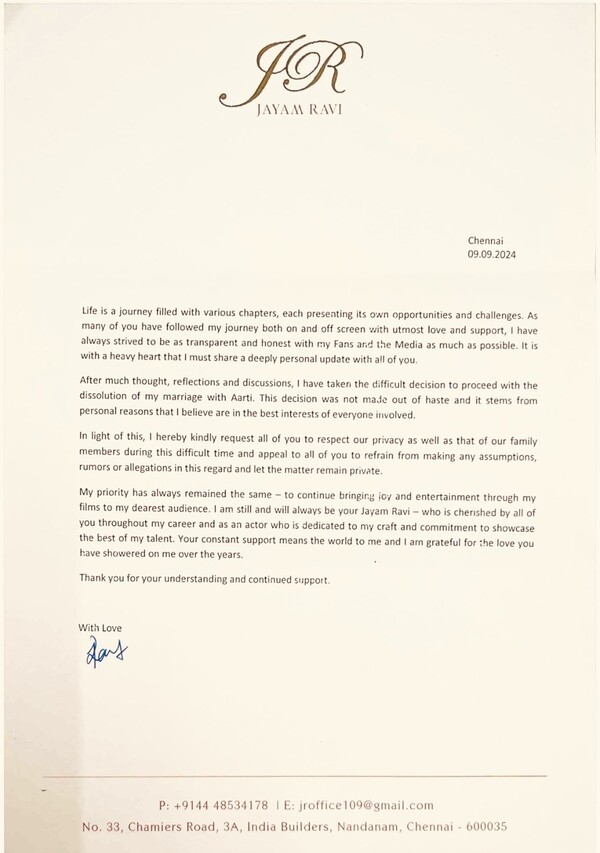 Jayam Ravi-Aarti Complete Relationship Timeline