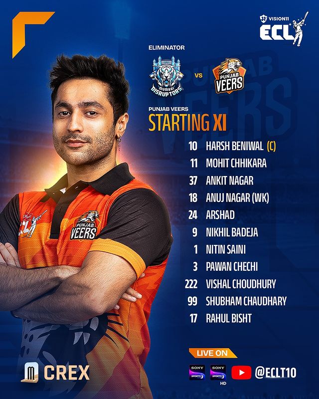 Punjab Veers Playing XI In ECL Eliminator Match