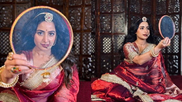 Karwa Chauth 2024 Aishwarya Sharma Dazzles In Red Saree