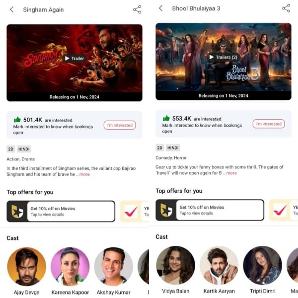 Singham Again Vs Bhool Bhulaiyaa 3