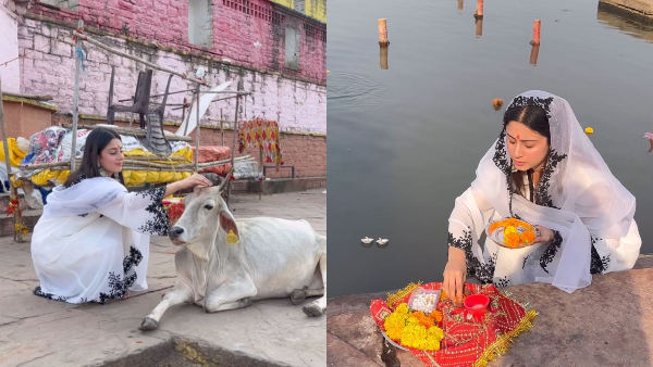 Isha Malviya Performs Puja On Banks of River Narmada