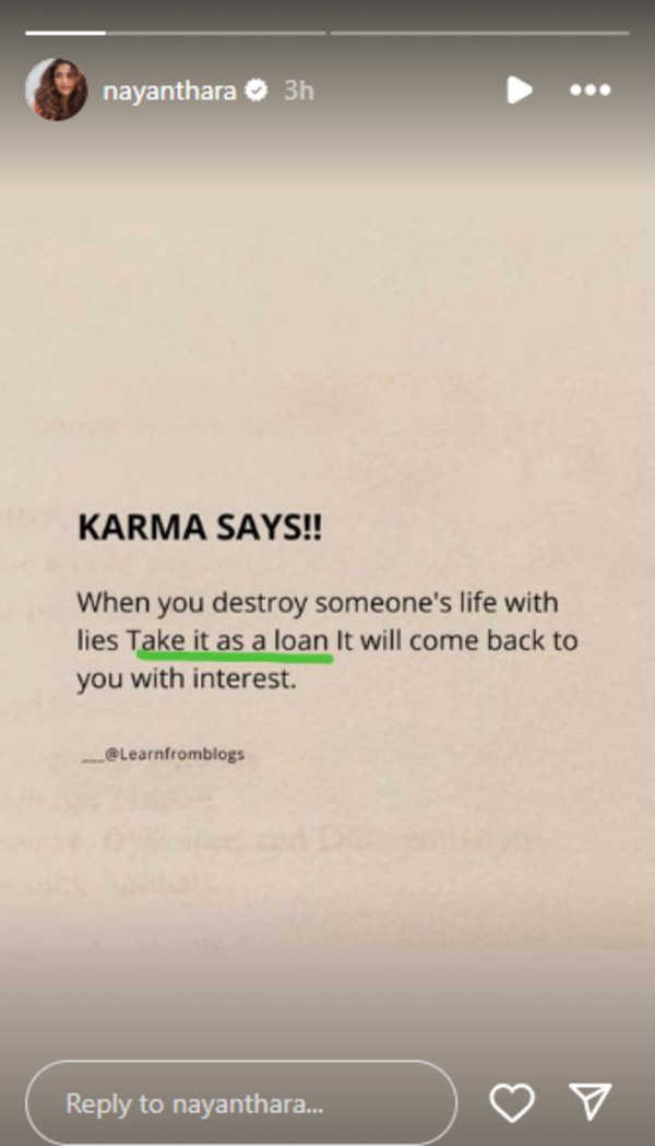 Nayanthara Shares Cryptic Post Amid Legal Battle