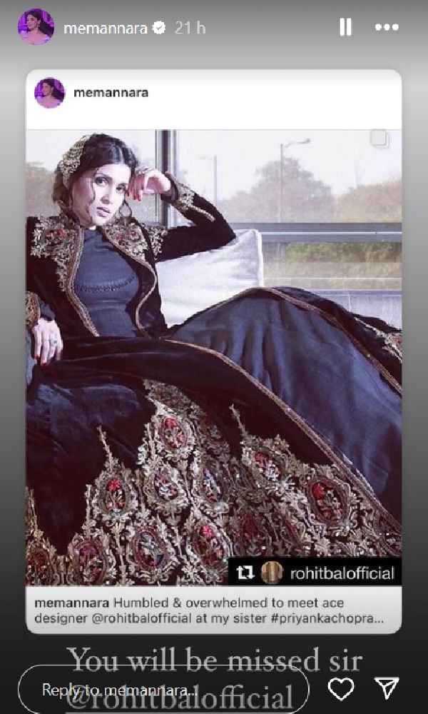 Rohit Bal s Death Mannara Chopra Recalls Meeting Him