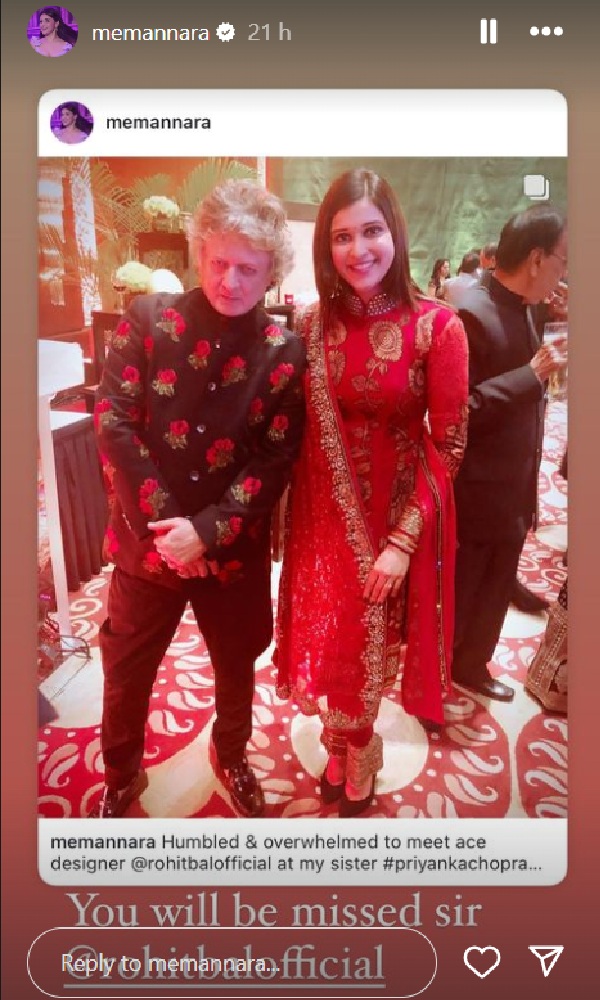 Rohit Bal s Death Mannara Chopra Recalls Meeting Him