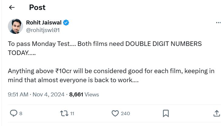 Will Bhool Bhulaiyaa 3, Singham Again Earn Over Rs 10 Crore On Mondau?