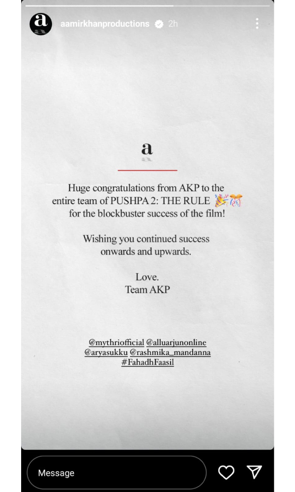 Aamir Khan Productions Congratulates Allu Arjun And Team