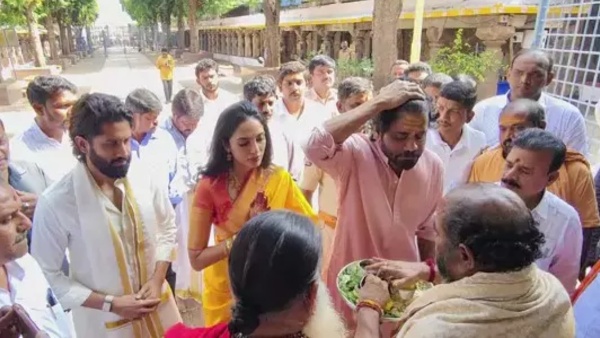 Sobhita Dhulipala amp amp Naga Chaitanya Visit Srisailam Temple
