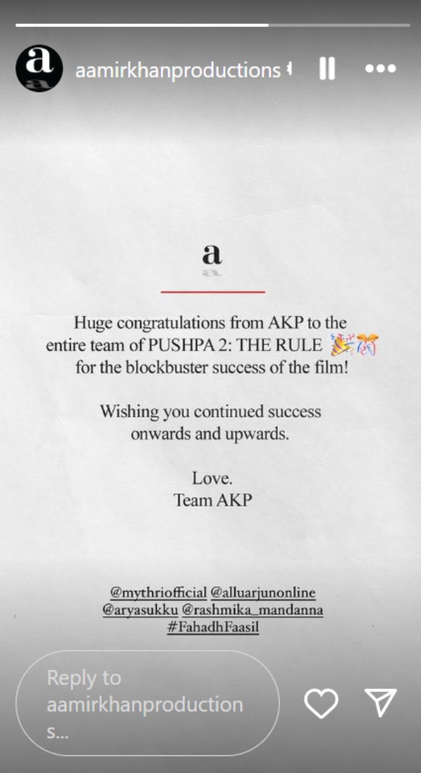 Aamir Khan Extends Congratulations To Pushpa 2 Team