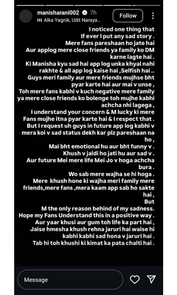 Manisha Rani Opens Up About Emotions in Heartfelt Instagram Manisha Rani Opens Up About Emotions in Heartfelt Instagram
