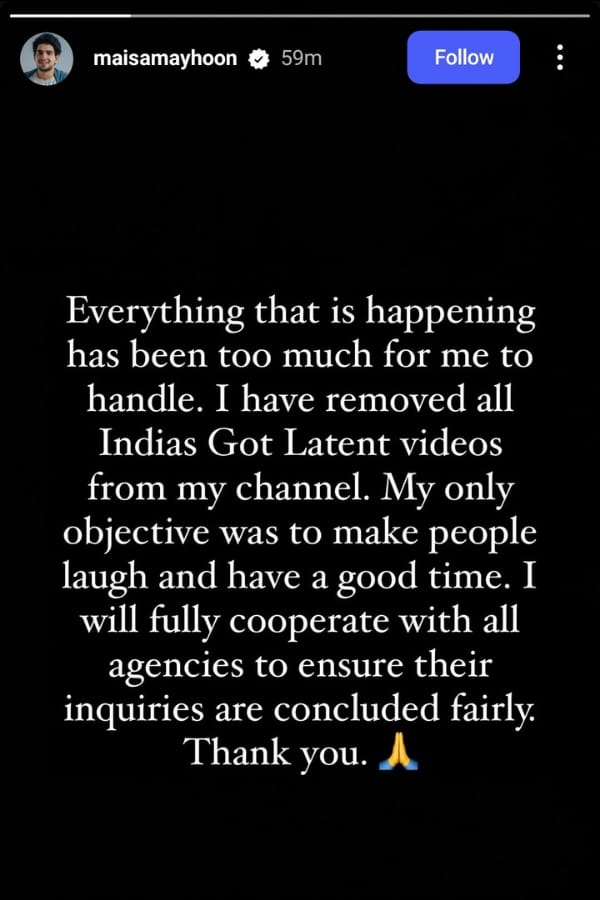 Samay Raina Instagram Story