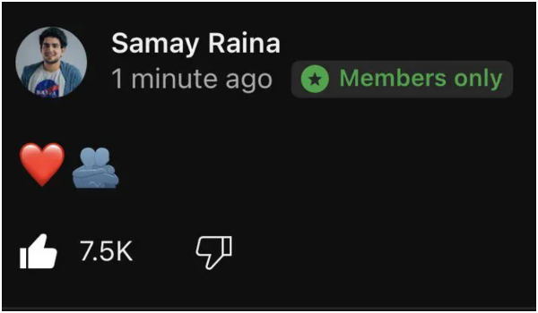 Samay Raina YouTube Post