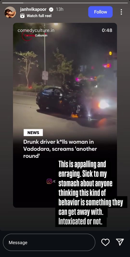 Janhvi Kapoor Expresses Rage & Shares Furious Post On 'Enraging' Vadodara Car crash Incident