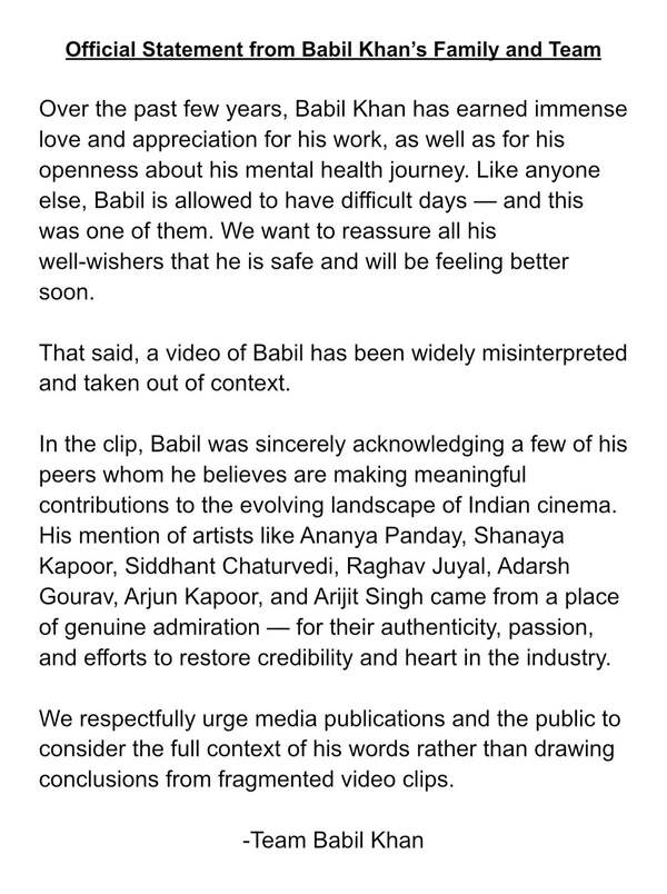 Is Babil Khan OK Family Releases Official Statement
