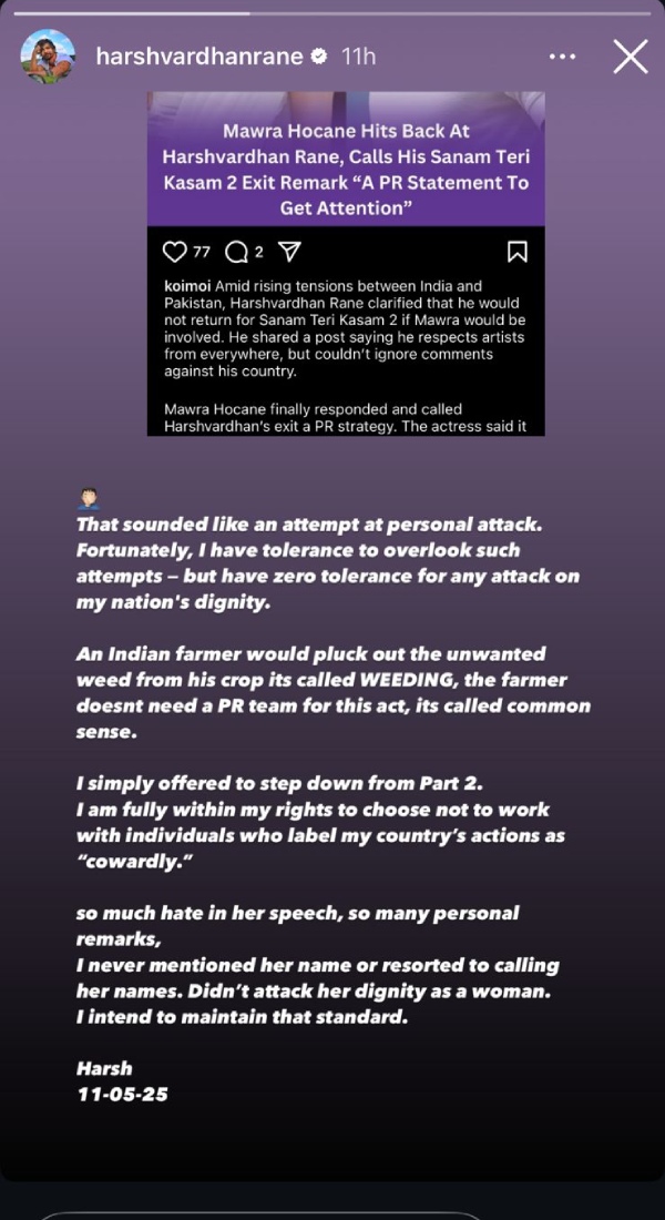 Harshvardhan Rane BLASTS Sanam Teri Kasam Co-Star Mawra Hocane India Pakistan