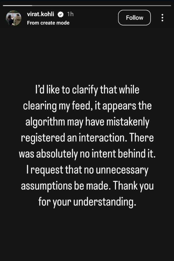 Virat Kohli Instagram Story
