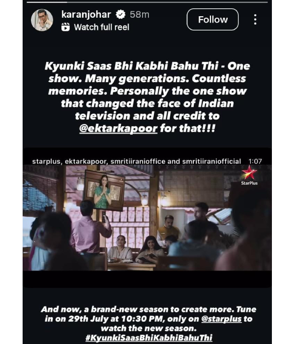 Kyunki Saas Bhi Kabhi Bahu Thi 2 Karan Johar Praises