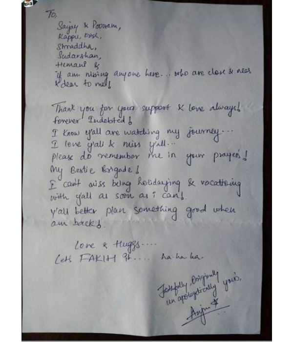 Anjuum Faakih Shares Heartfelt Handwritten Letter