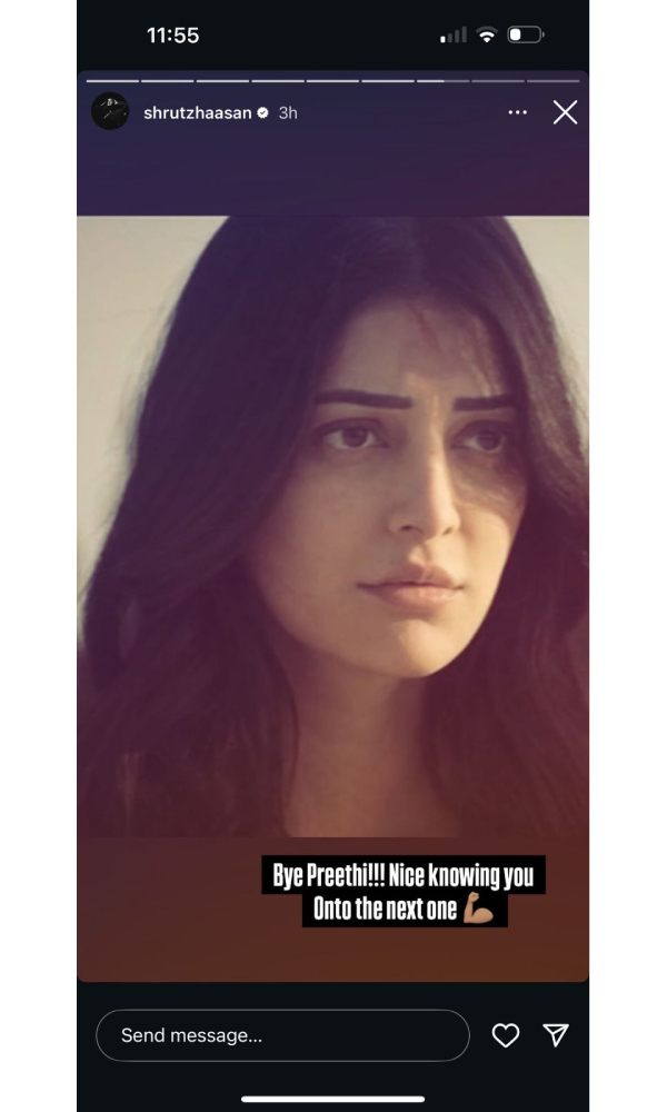 Shruti Haasan Bids Farewell to Preethi