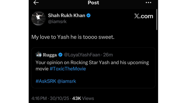 Shah Rukh Khan Sends Love To Yash And His Upcoming Film Shah Rukh Khan Sends Love To Yash And His Upcoming Film