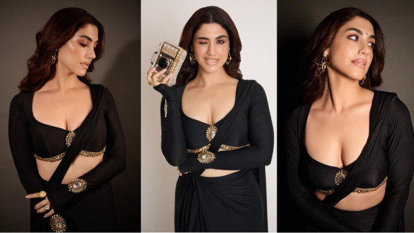 Delbar Arya s Oozes Glamour In A Sexy High Slit Black Saree