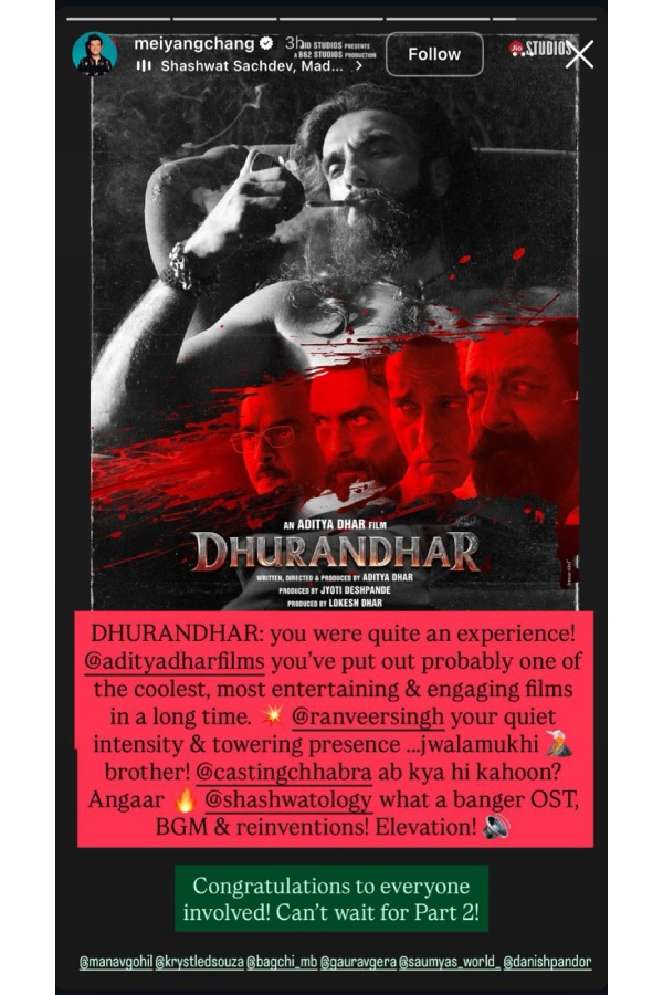 Meiyang Chang On Ranveer Singh In Dhurandhar