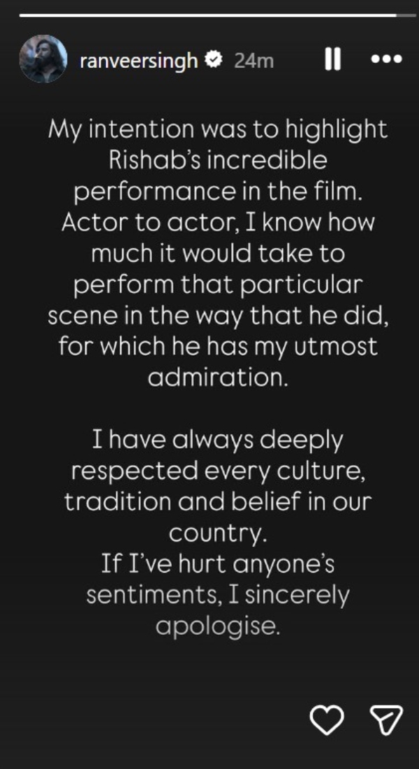 Ranveer Singh Issues Apology After Kantara Daiva Act