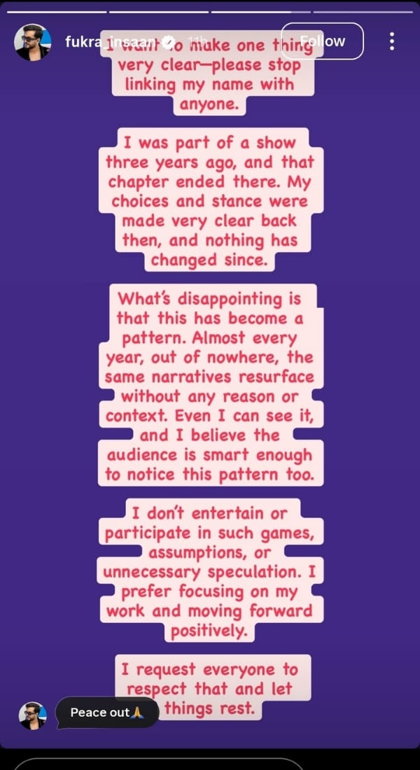 Abhishek Malhan Fukra Insaan Insta Story