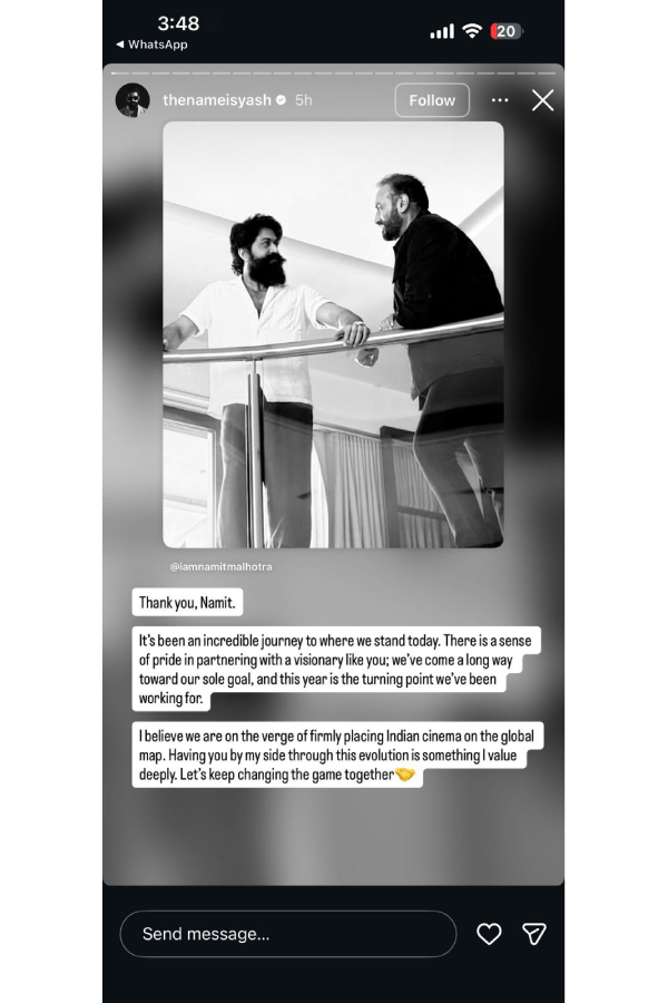 Rocking Star Yash Shares A Heartfelt Note For Ramayana