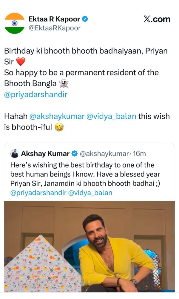 Producer Ektaa Kapoor Wishes Bhooth Bangla Director