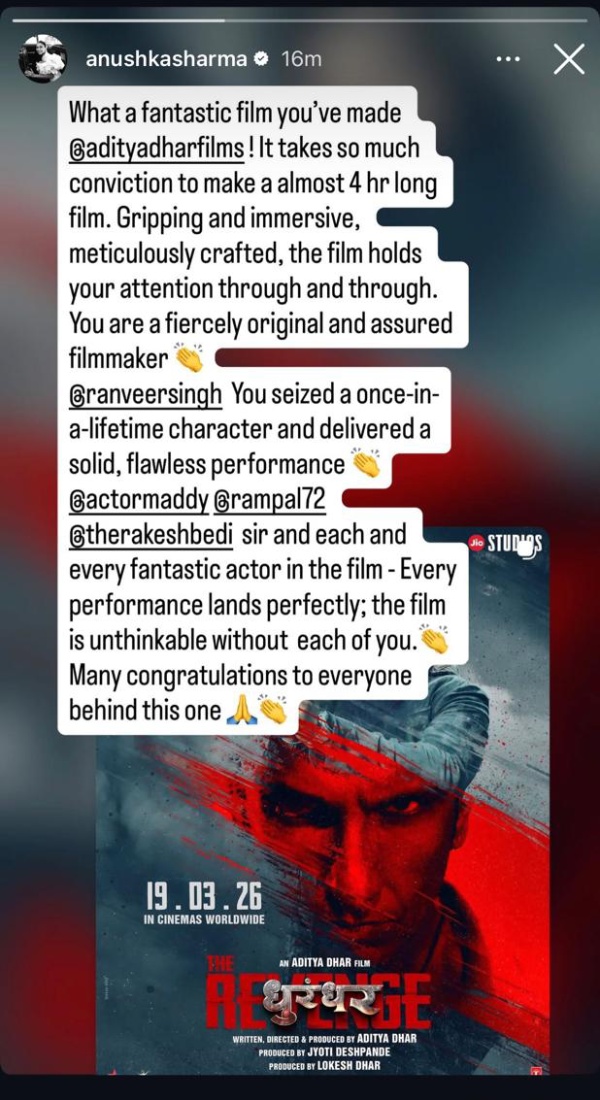 Virat Kohli-Anushka Praise Ranveer Singh s Dhurandhar 2