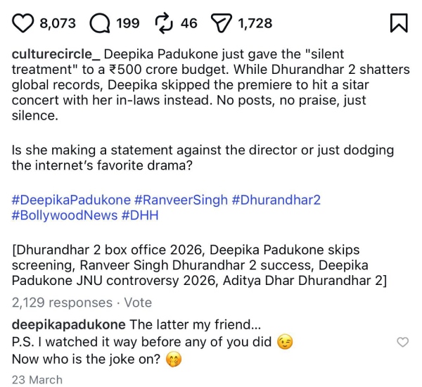 Deepika Padukone Explains Dhurandhar 2 Silence