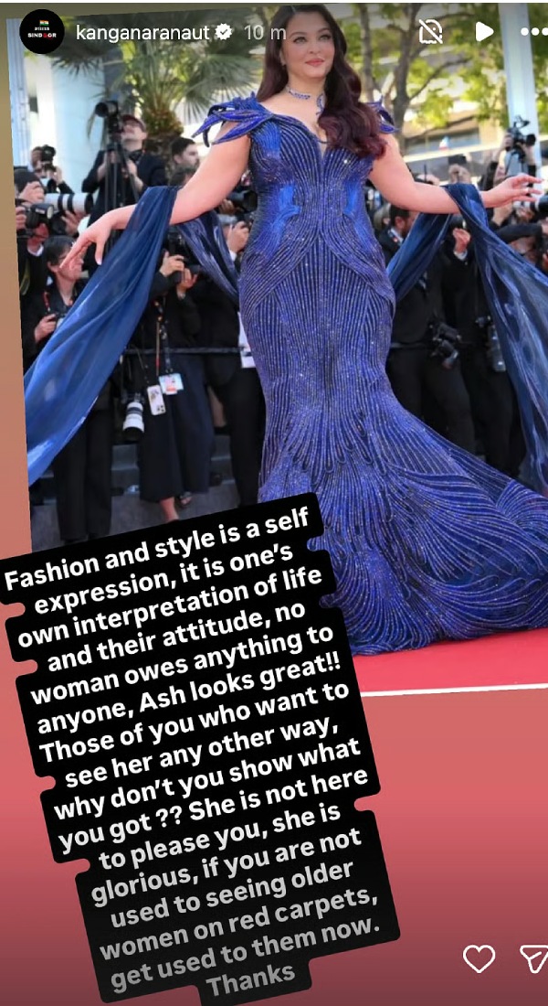 Kangana Ranaut Defends Aishwarya s Cannes Look Kangana Ranaut Defends Aishwarya s Cannes Look