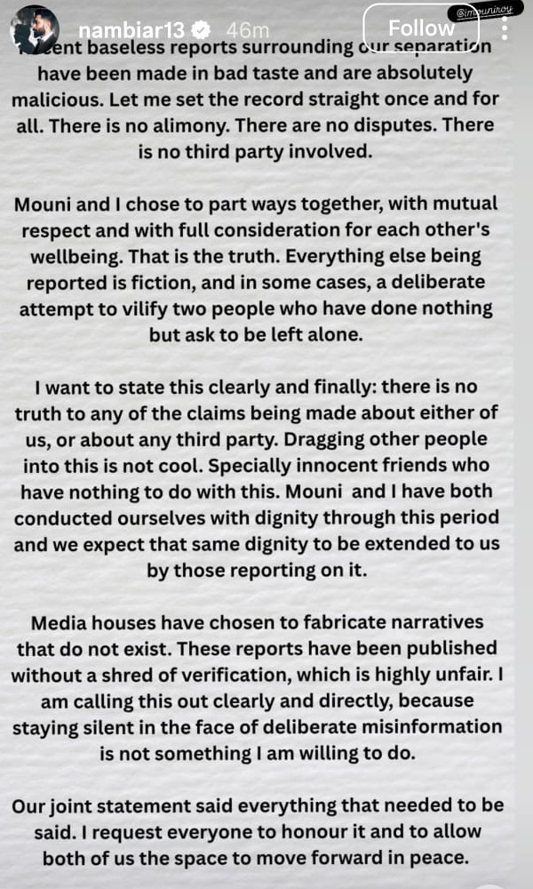 Suraj Nambiar Reacts To Divorce With Mouni Roy