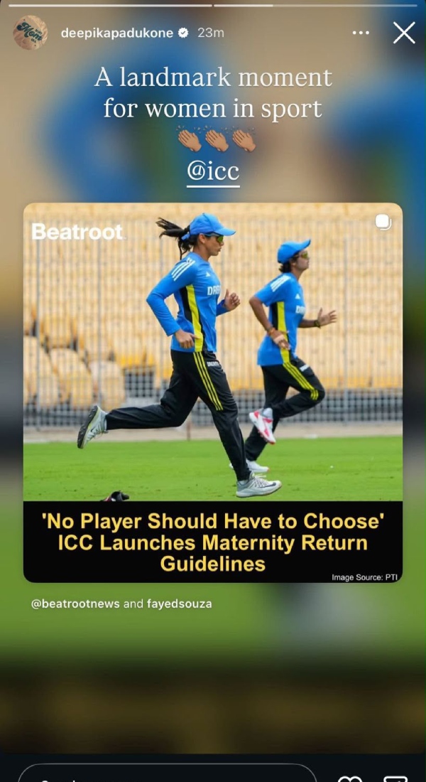 Deepika Padukone Backs New ICC Maternity Policy Deepika Padukone Backs New ICC Maternity Policy