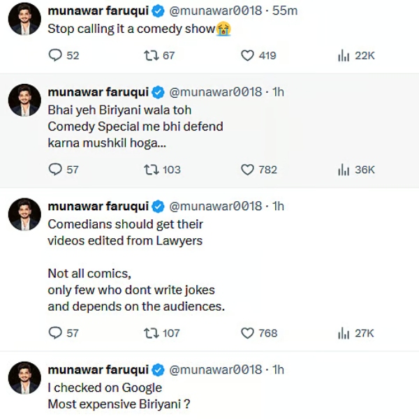 Munawar Faruqui Slams Pranit More Biryani Row